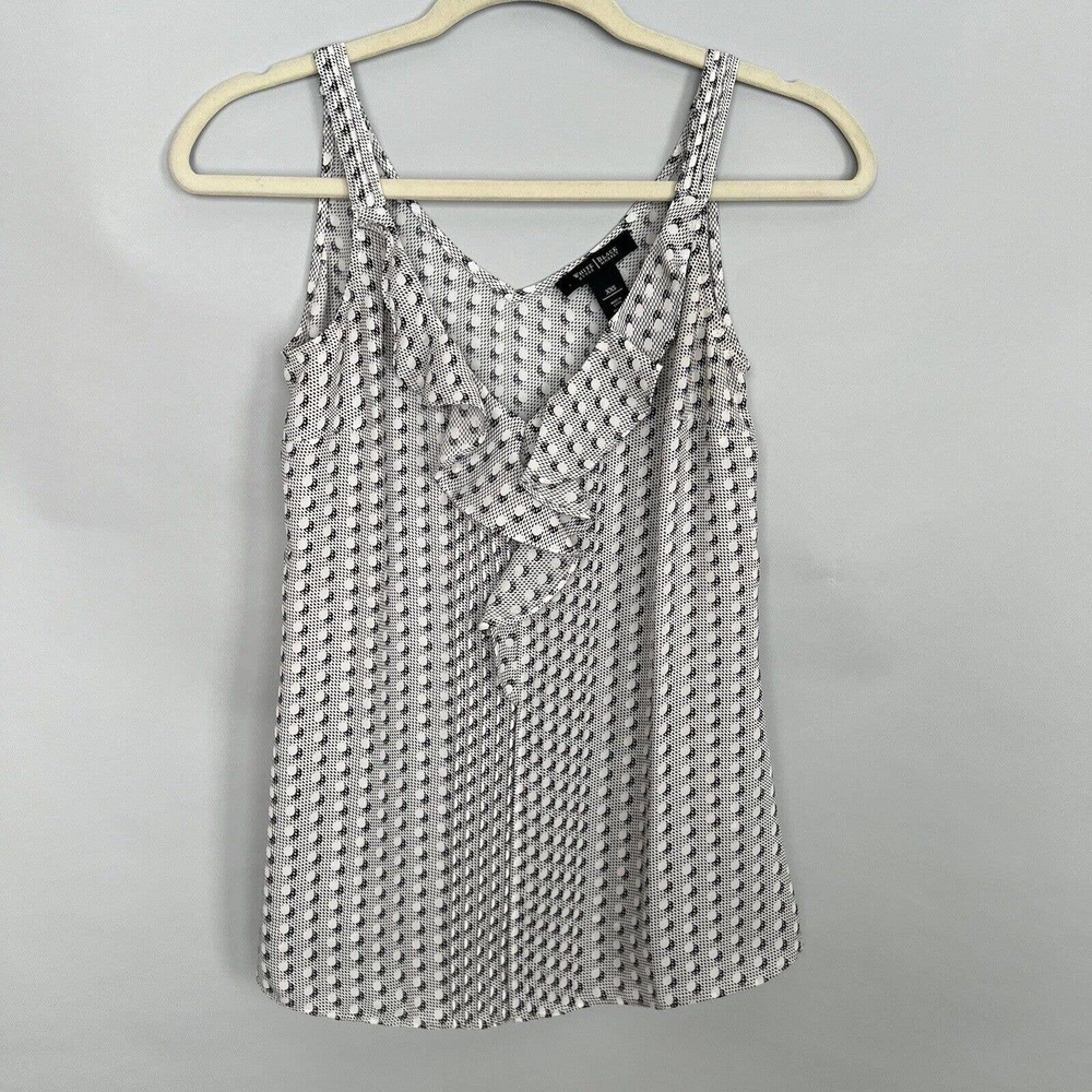 White House Black Market Black and White Poke a Dot with Ruffle Neck Size XXS